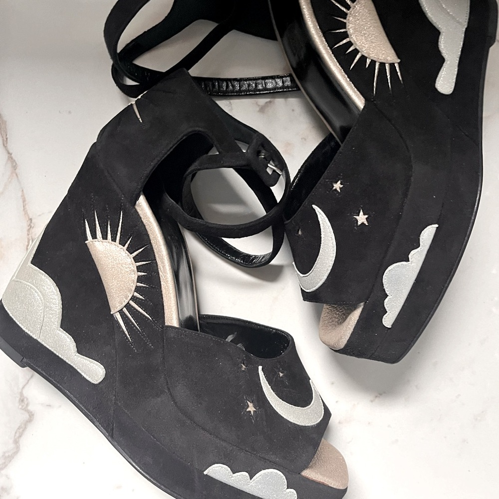 Hermes Tournis Velvet Goatskin Wedge Sandals - Picture 3 of 4